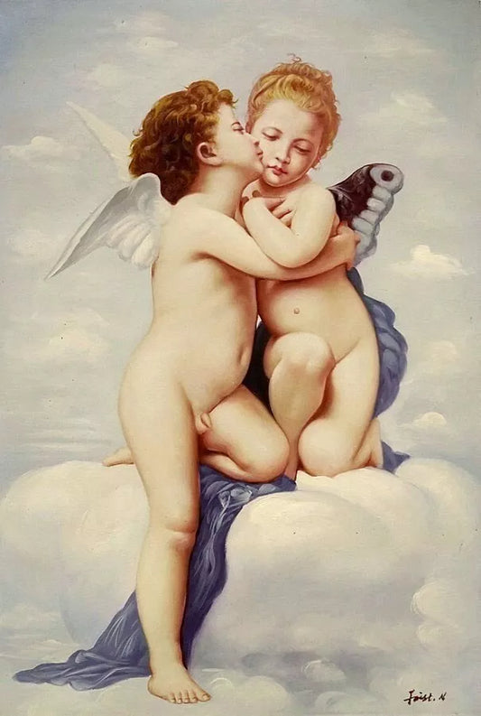 Tableau huile sur toile le baiser d'après William Adolphe Bouguereau