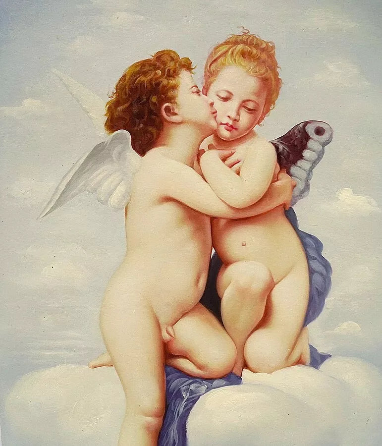 Tableau huile sur toile le baiser d'après William Adolphe Bouguereau