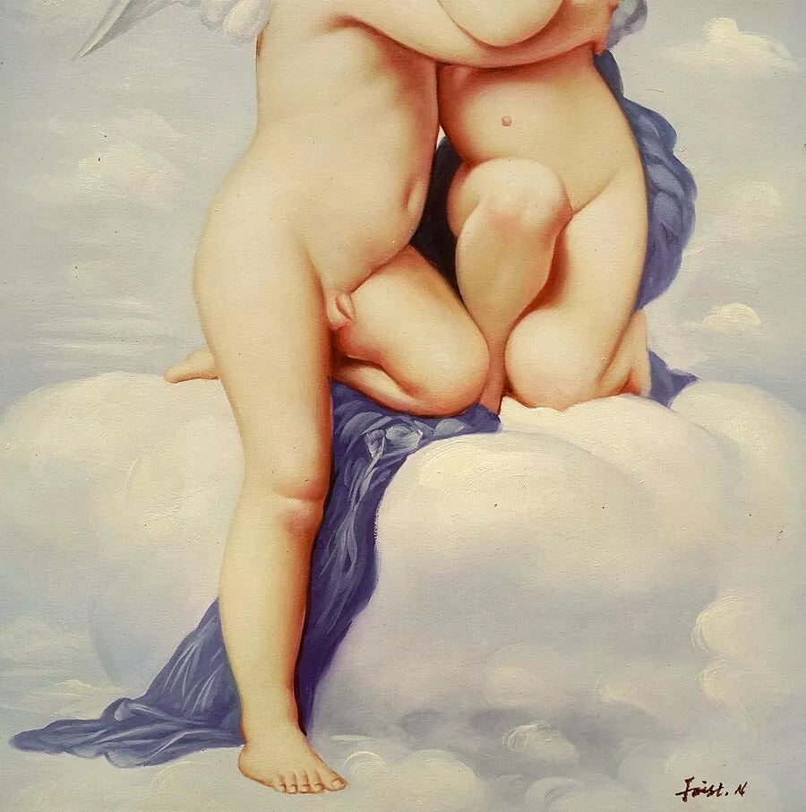 Tableau huile sur toile le baiser d'après William Adolphe Bouguereau