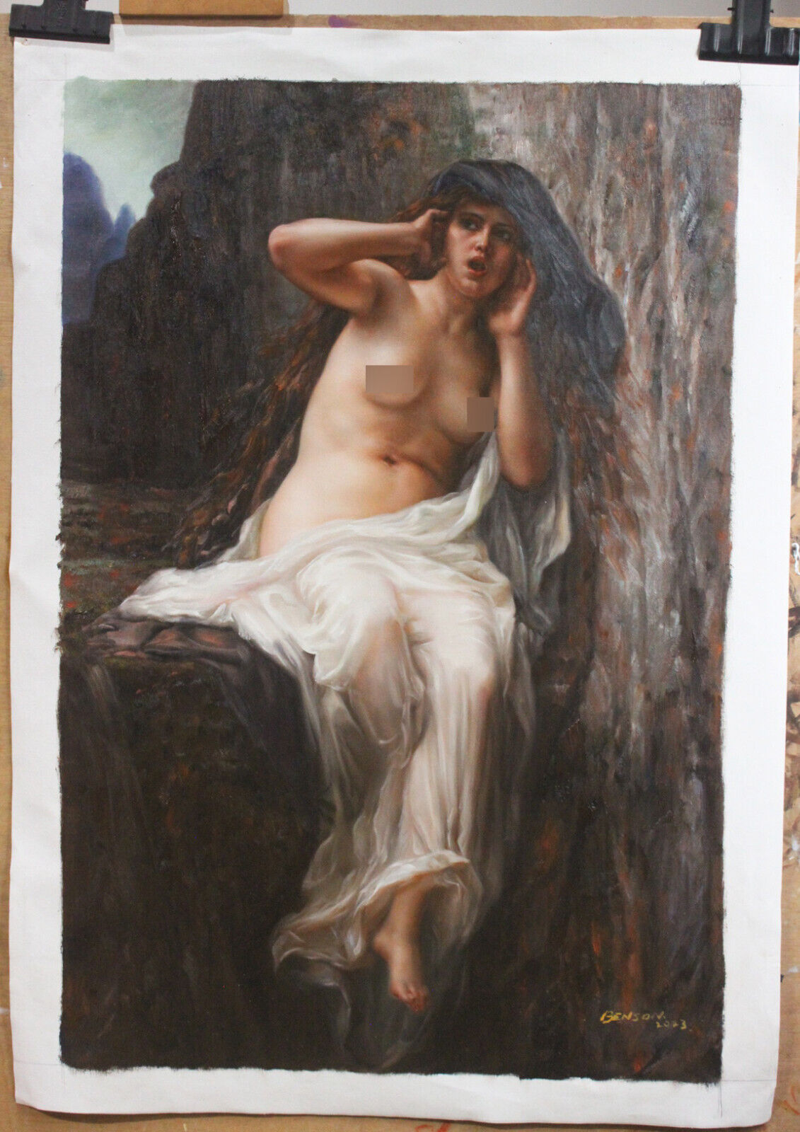 Repro peinture à l'huile Alexandre Cabanel Echo peint signé 24"x36"