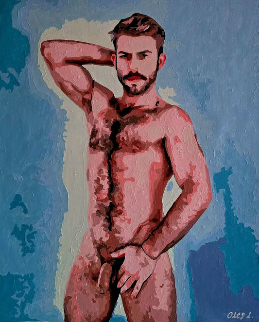 art-érotique-gay-peinture-huile sur toile-originale-homme-nu-intégrale