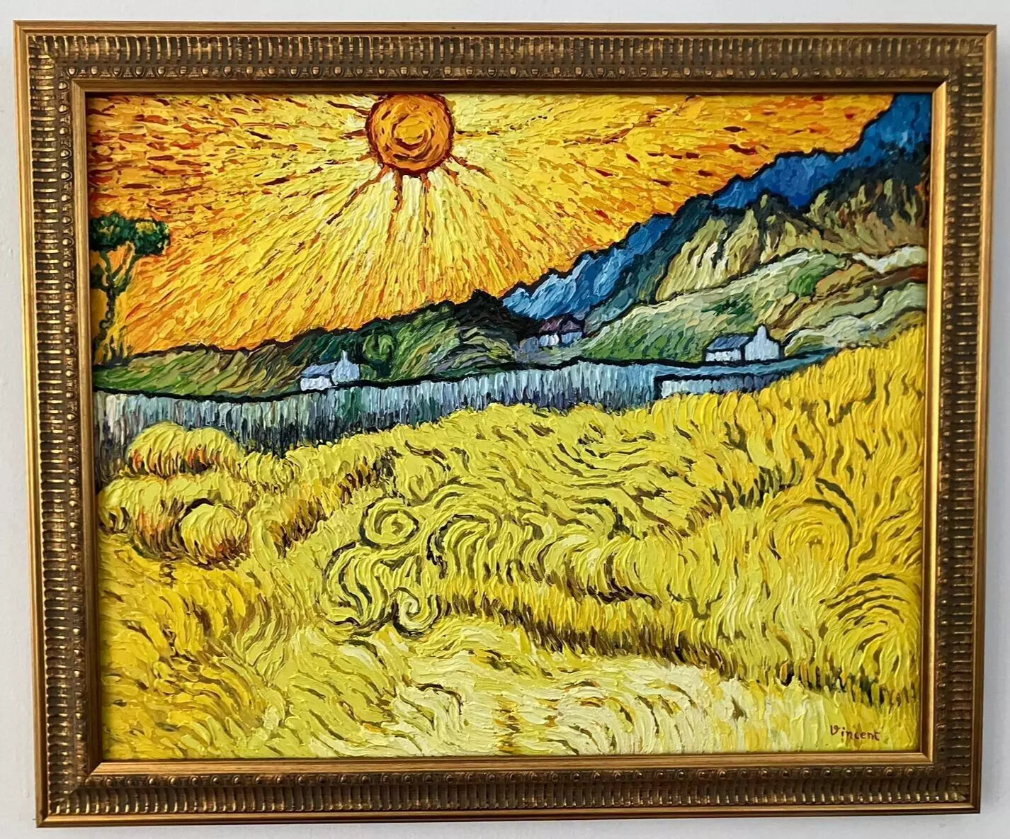 art-moderne-paysage-campagne -soleil-peinture-huile-toile