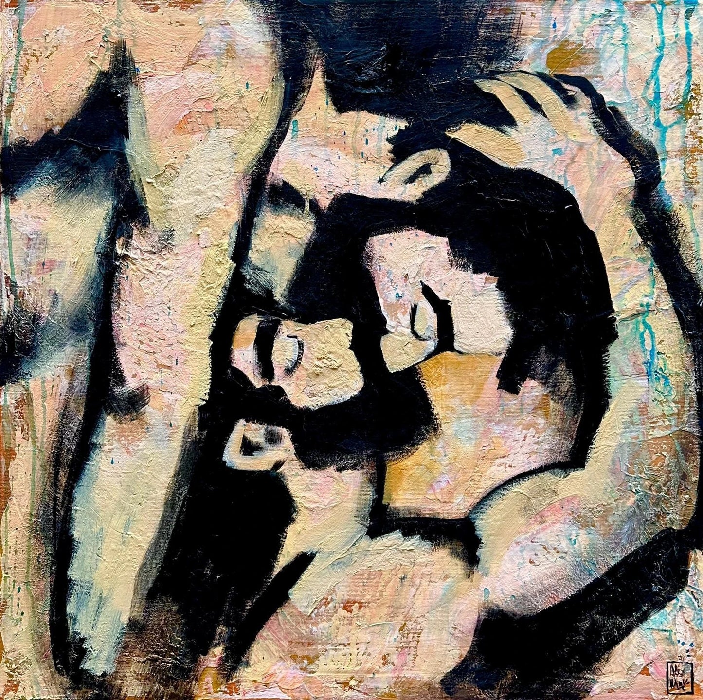 art-moderne-personnages-érotique-hommes-gay-kiss-peinture-huile-toile