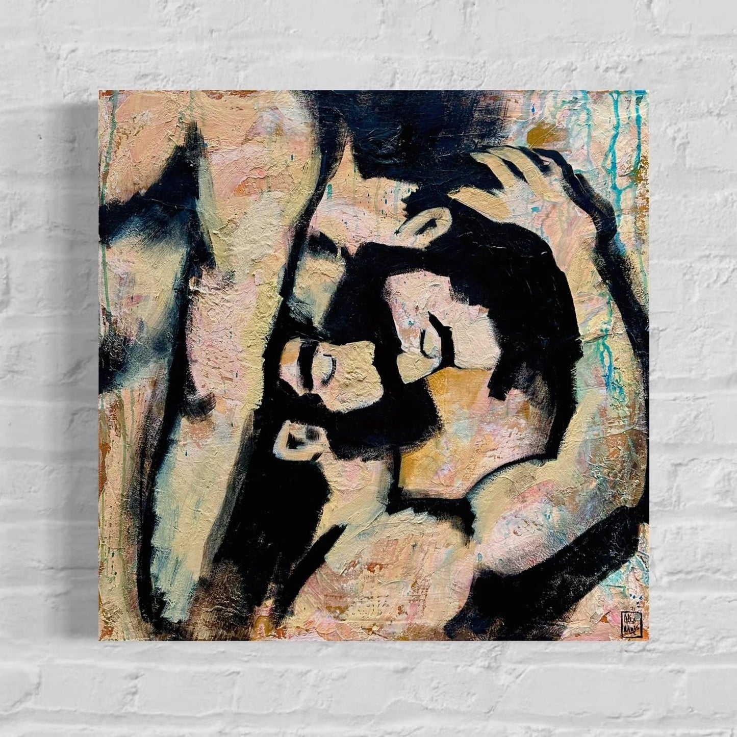 art-moderne-personnages-érotique-hommes-gay-kiss-peinture-huile-toile