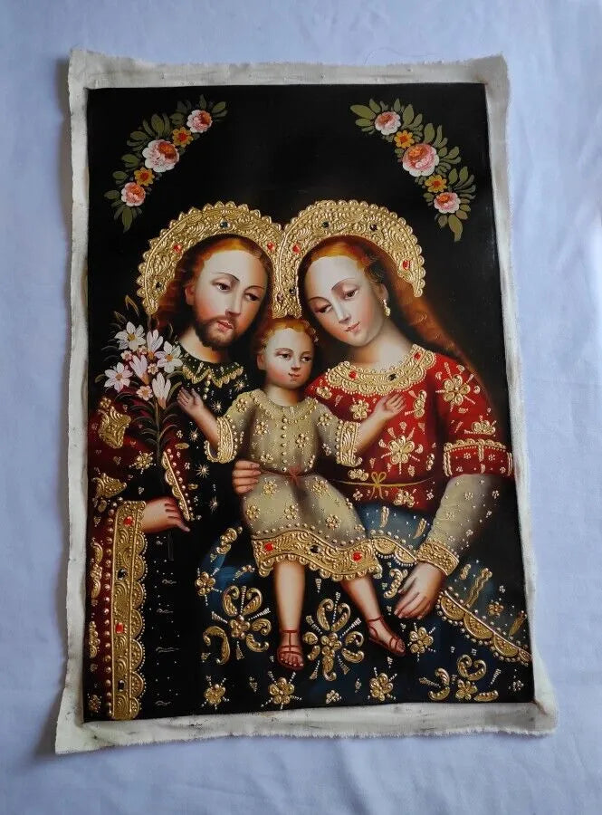 Sainte Famille, sainte-Sacrée Famille, Peinture à l'huile originale, Peinte à la main, Peinture Cusco-religion