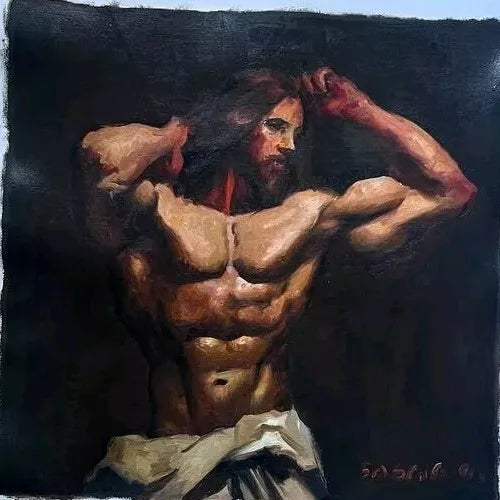 art-nu-masculin-homme-muscle-peinture-originale-huile-toile