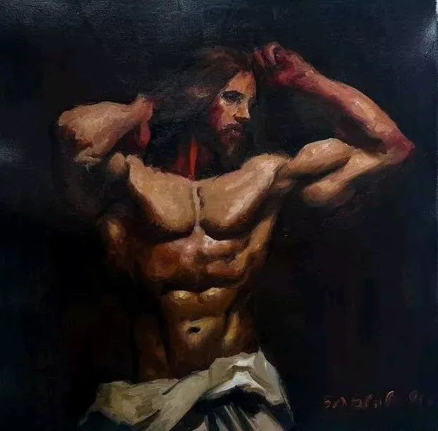 art-nu-masculin-homme-muscle-peinture-originale-huile-toile