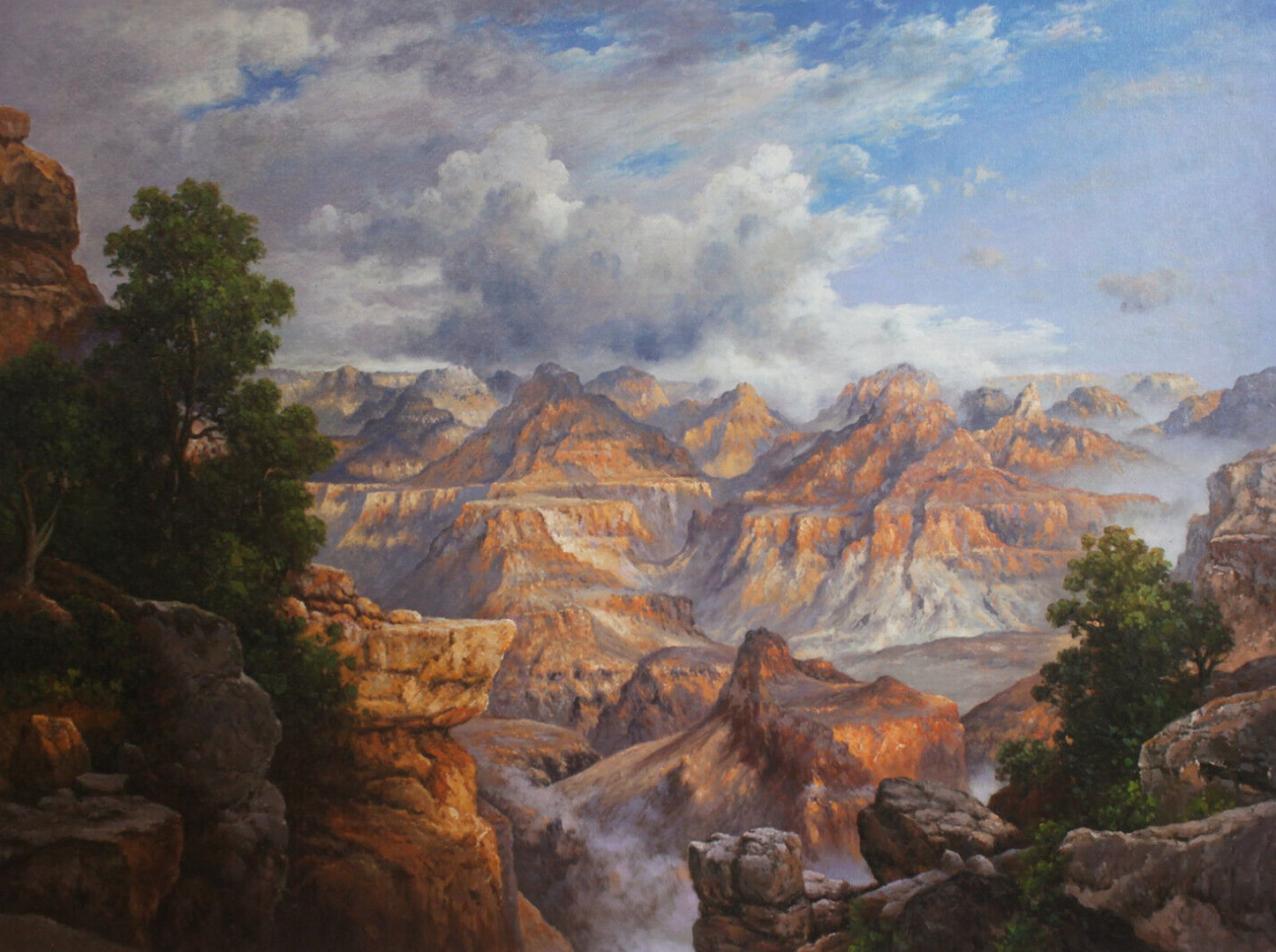 Repro Thomas Moran huile paysage peinture sur toile grand canyon signée