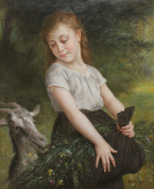 Reproduction d'art Emile munier fille et chèvre peinture huile sur toile peinte