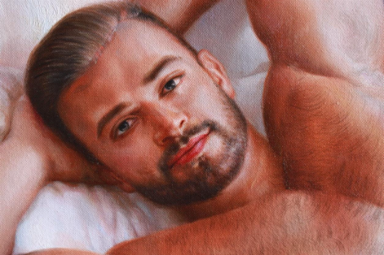 portrait art scène érotique homme nu huile sur toile signée / scenery erotic gay sex nude male oil painting on canvas