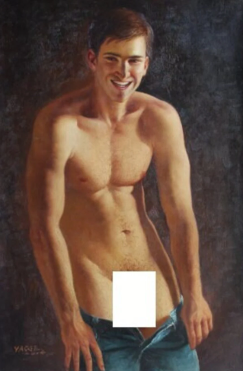 portrait art scène érotique homme nu huile sur toile signée / scenery erotic gay sex nude male oil painting on canvas