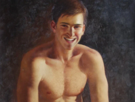 portrait art scène érotique homme nu huile sur toile signée / scenery erotic gay sex nude male oil painting on canvas