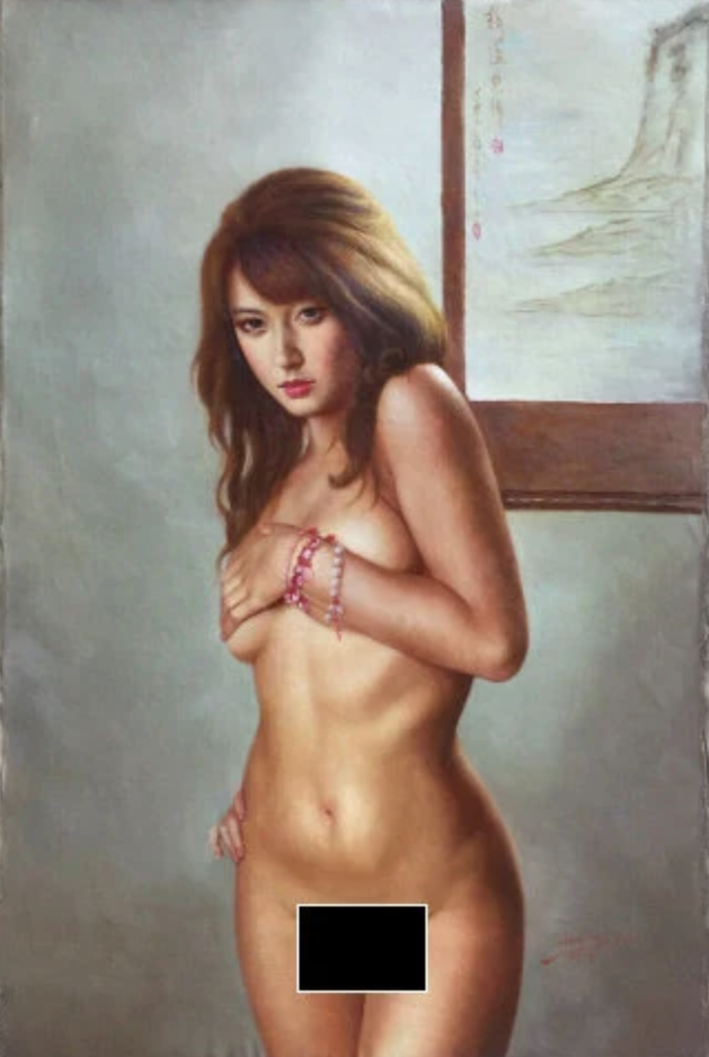 portrait jeune femme nue tableau peinture huile sur toile signée / oil painting on canvas asiat young nude woman