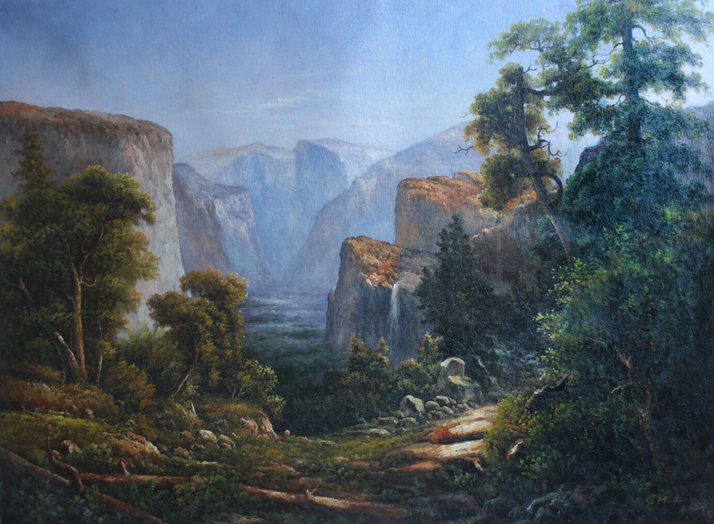 Repro Albert Bierstadt vallée de Yosemite paysage peinture à l'huile beaux-arts