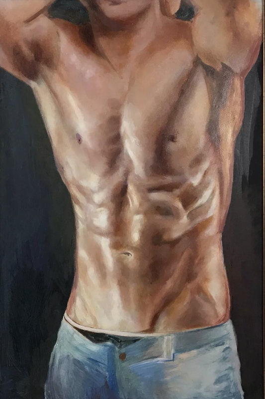 portrait homme torse nu tableau peinture huile sur toile