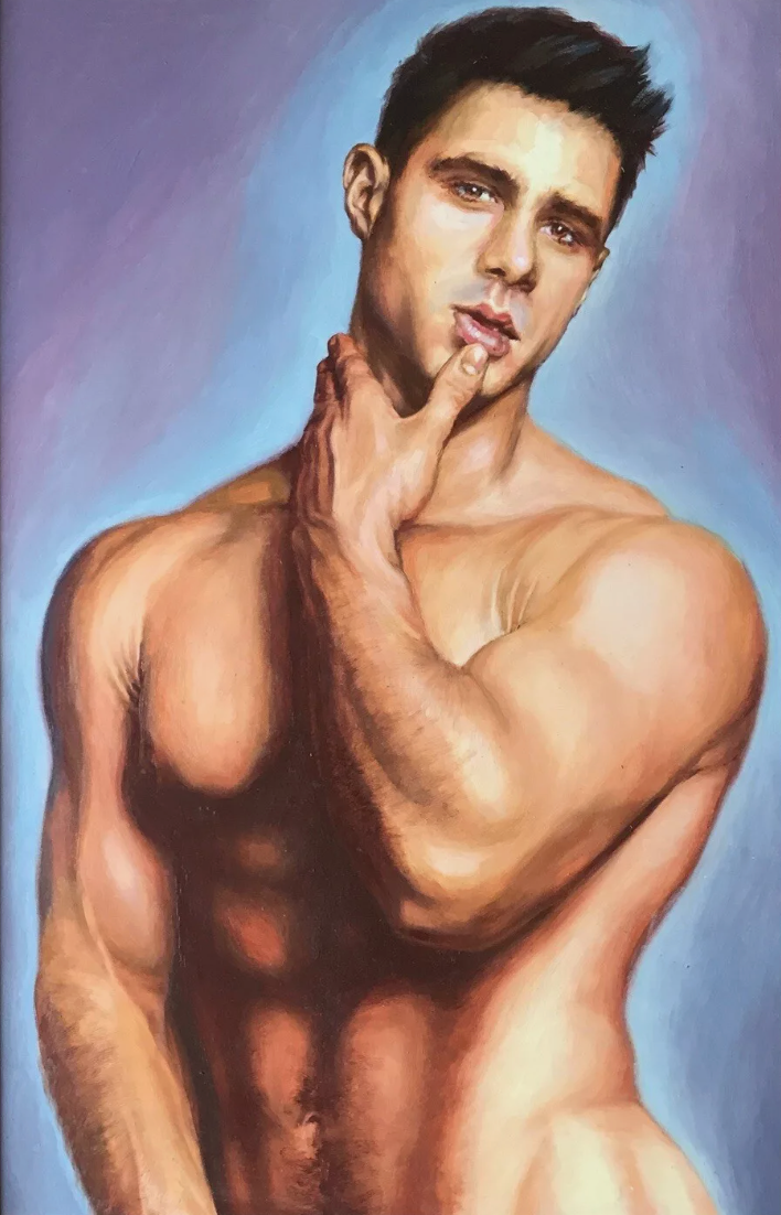 portrait homme torse nu tableau peinture huile sur toile