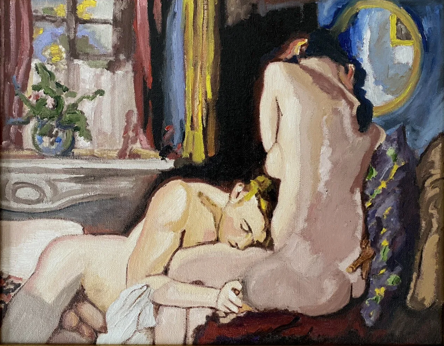 scène érotique les amoureux huile sur bois