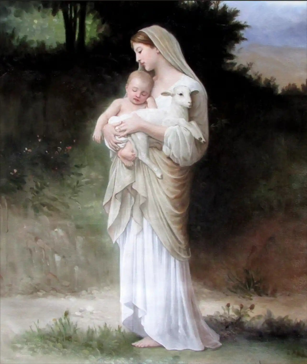 scène-religieuse-mère et enfant-tableau-peinture-huile sur toile