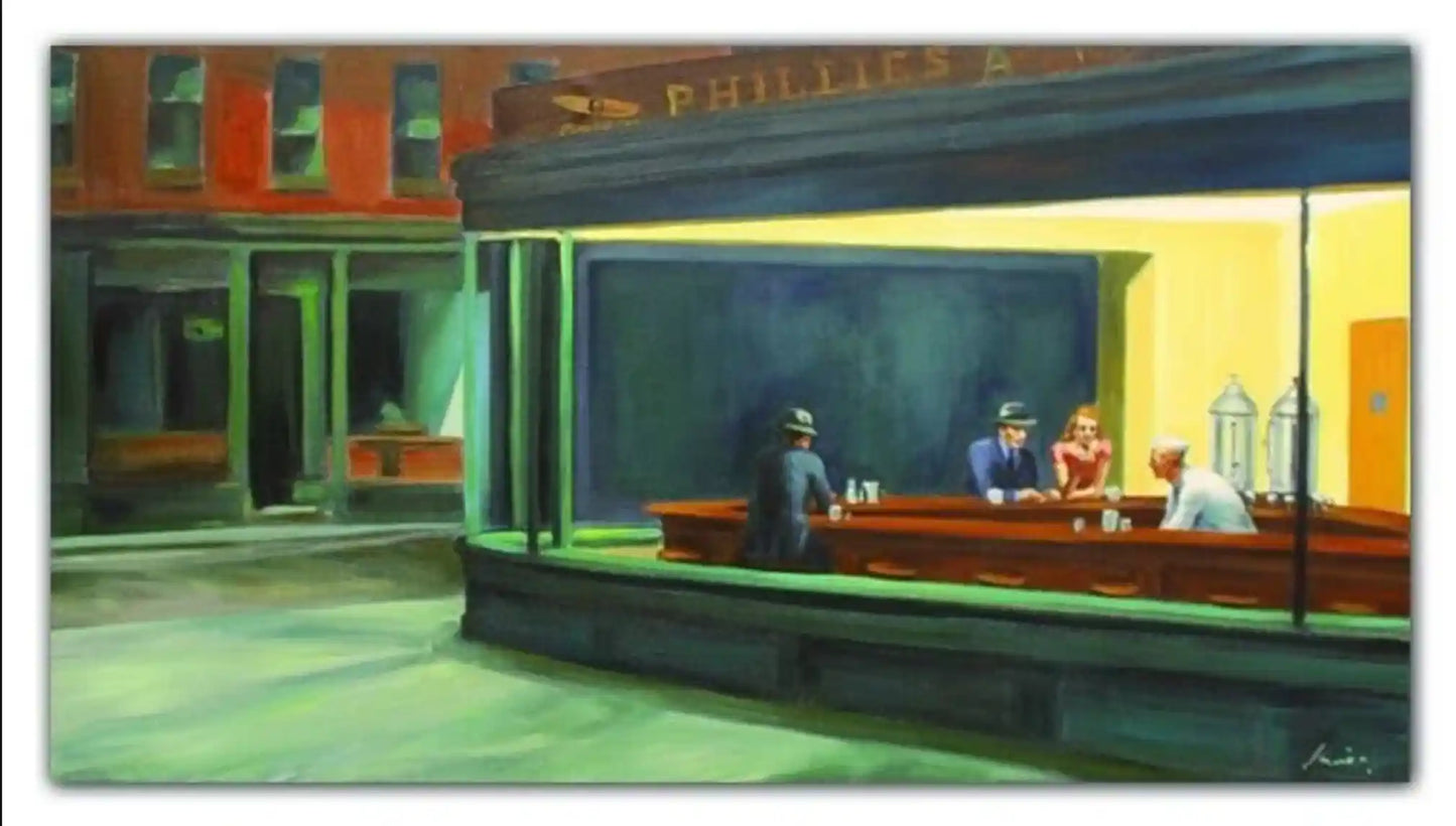 art-Nighthawks -scène de vie-nocturne-américaine-peinture-huile sur toile