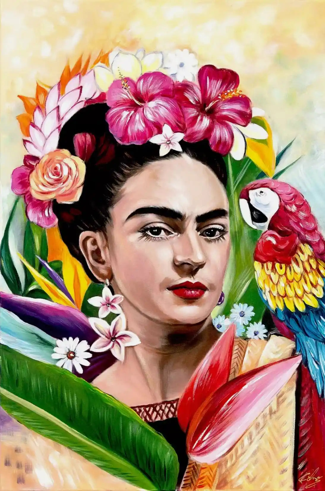 art-portrait-femme-Frida Kahlo-peinture-huile sur toile