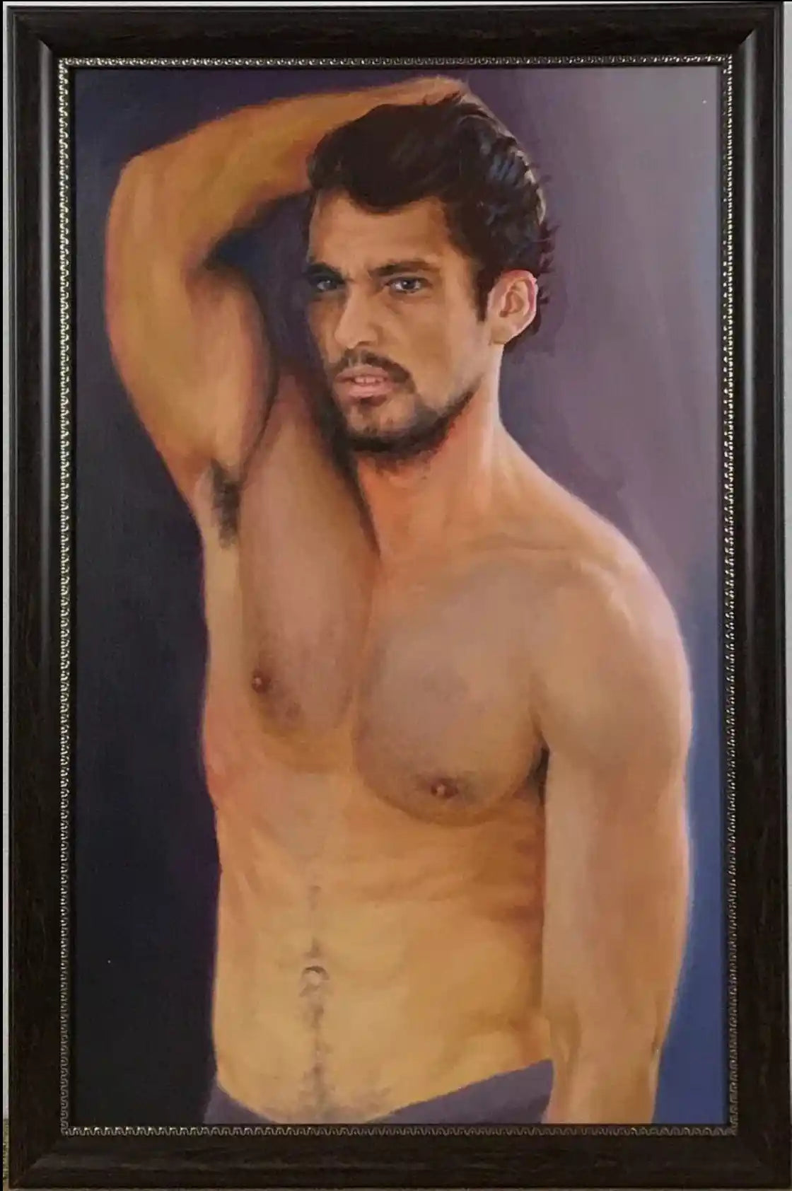 art-érotique-gay-peinture-huile sur carton-originale-homme-nu-