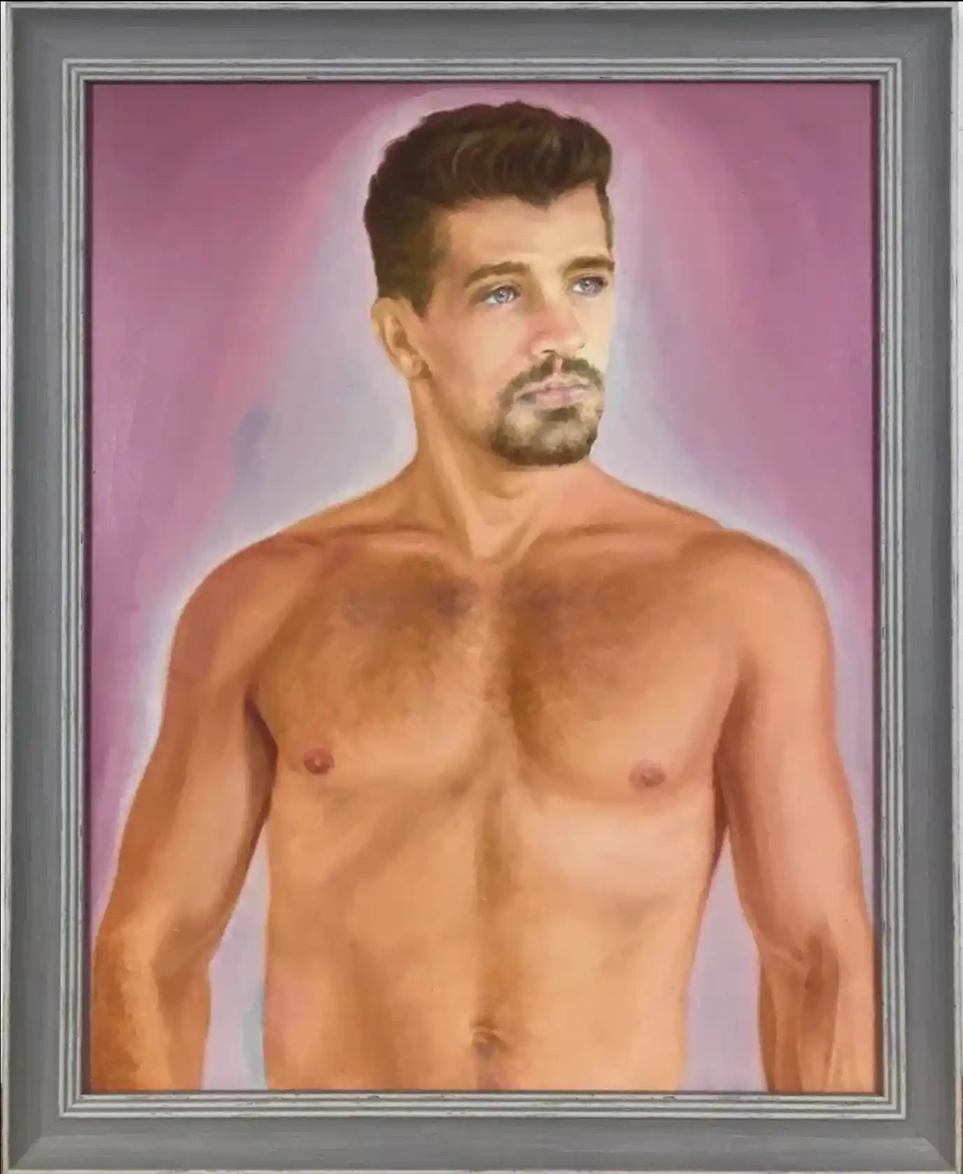 art-érotique-gay-peinture-huile sur carton-originale-homme-nu-