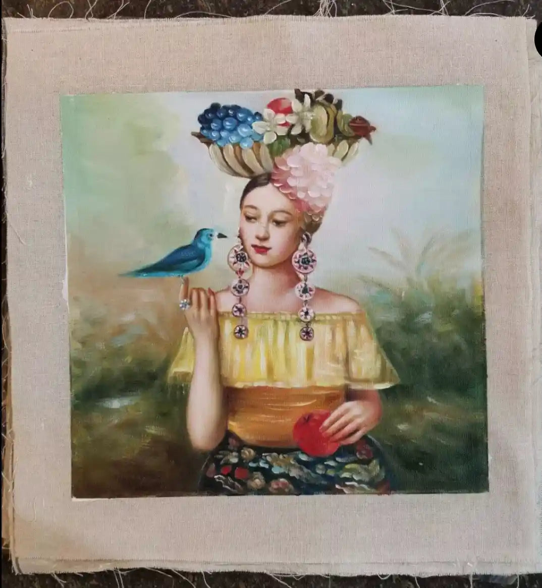 art-décoration-surréalisme--peinture-huile-toile-femme-oiseau