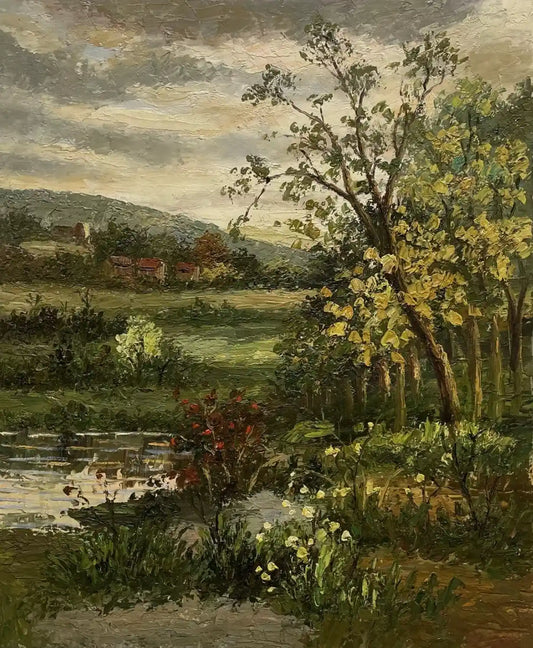 art-paysage-vue-rivage-riviere-peinture-huile sur toile