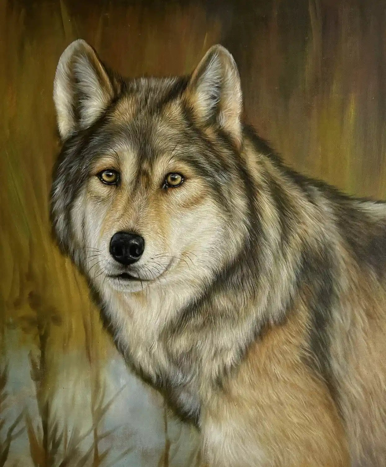 art-animal-loup-sauvage-tete-peinture-huile sur toile