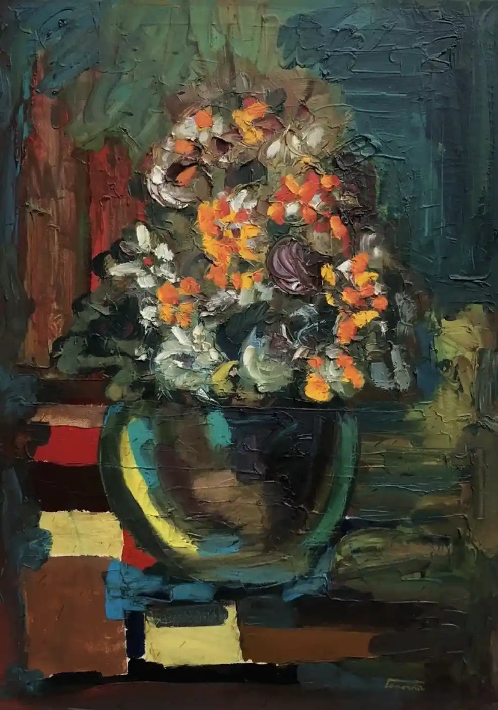 art-nature-morte-Peinture à l'huile sur toile-originale- vase de fleurs