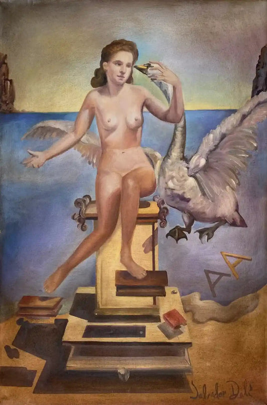 art-surréalisme-femme-nue-cygne-peinture-huile-toile