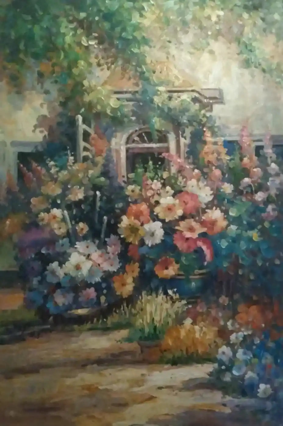 art-paysage-jardin-fleurs-peinture-huile-toile