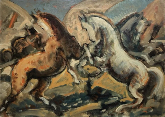 art-moderne-Tableau vintage - Chevaux - peinture à l'huile sur toile