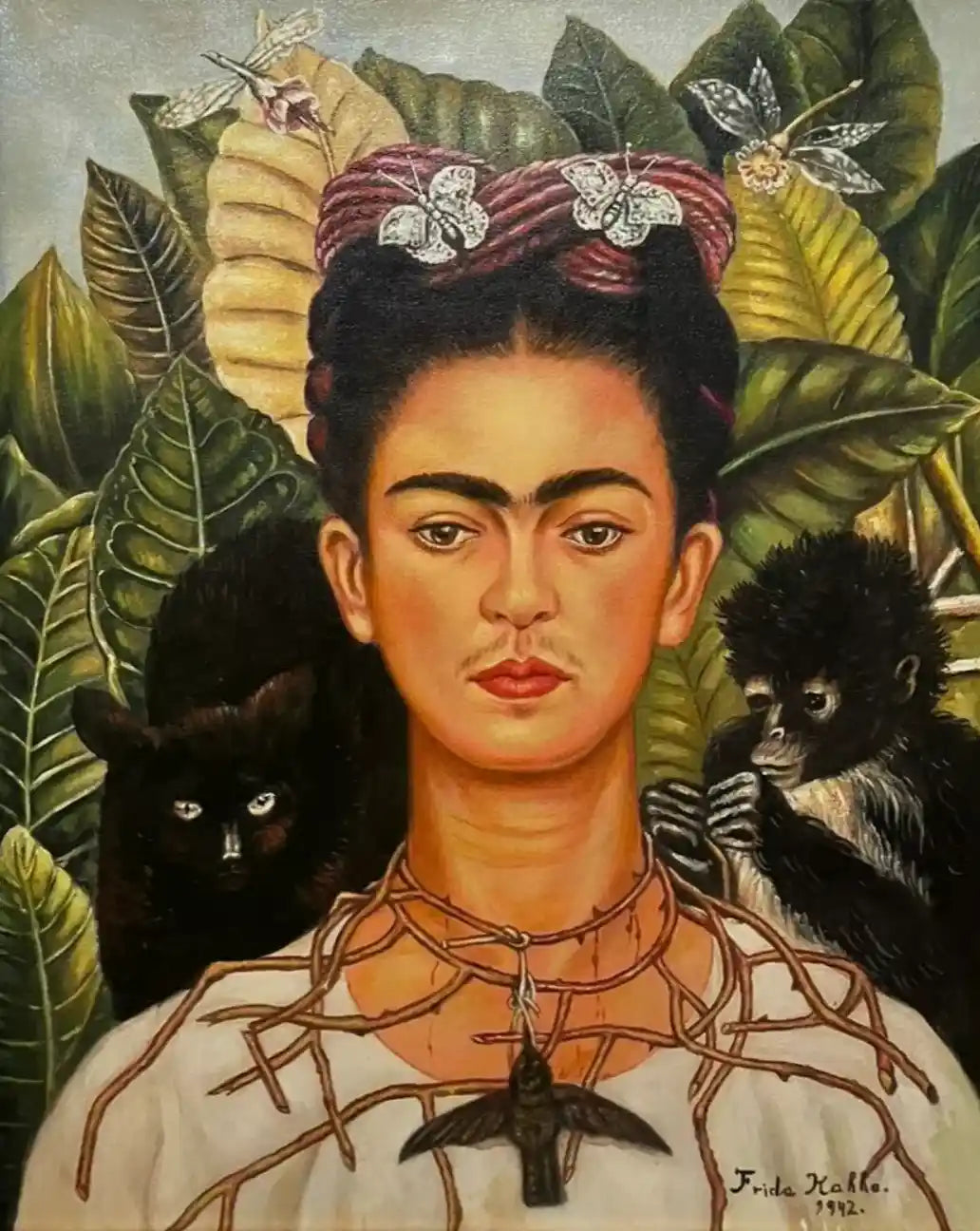 art-moderne-portrait-Frida-Khalo-singes-peinture-huile-toile