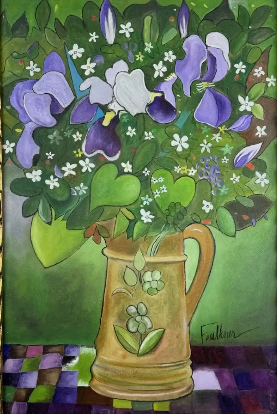 art-moderne-nature-morte-fleurs-iris-vase-huile-toile