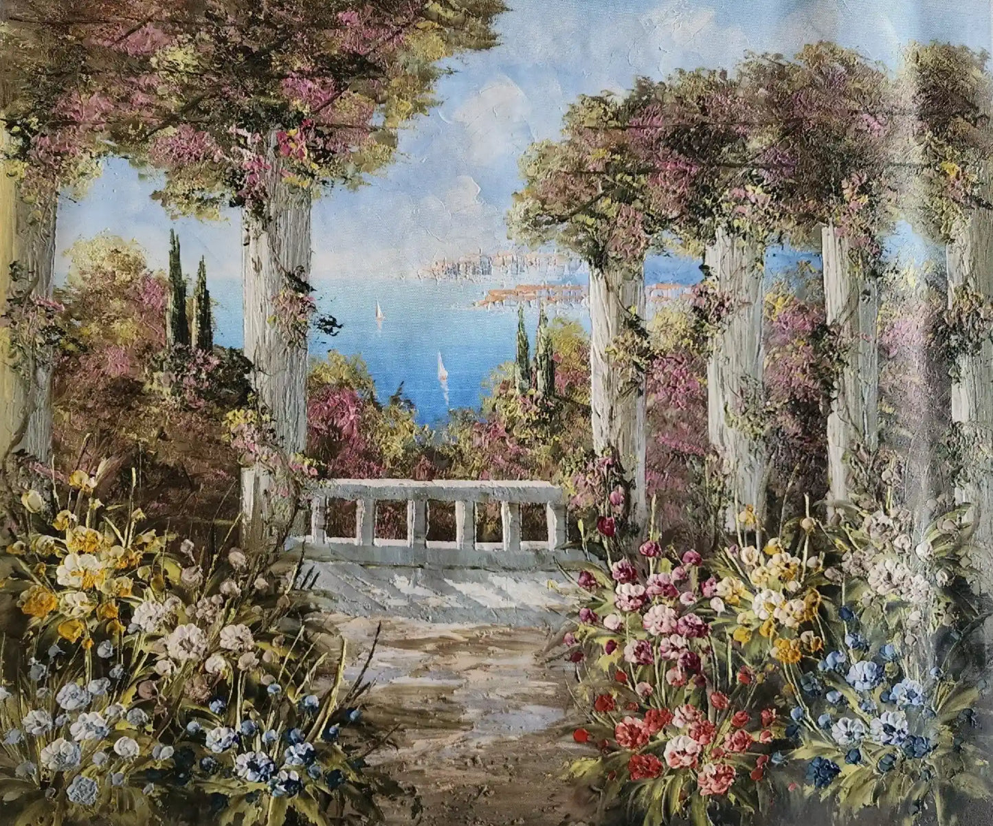 art-paysage-vue-mer-jardin-peinture-huile sur toile