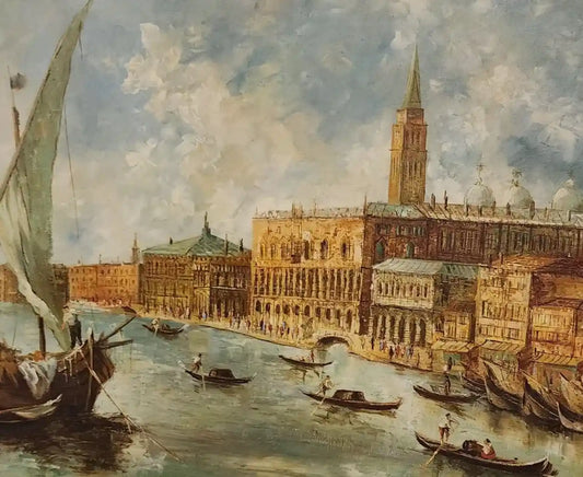 art-paysage-canal-venise-italie-gondole-peinture-huile-toile-signée