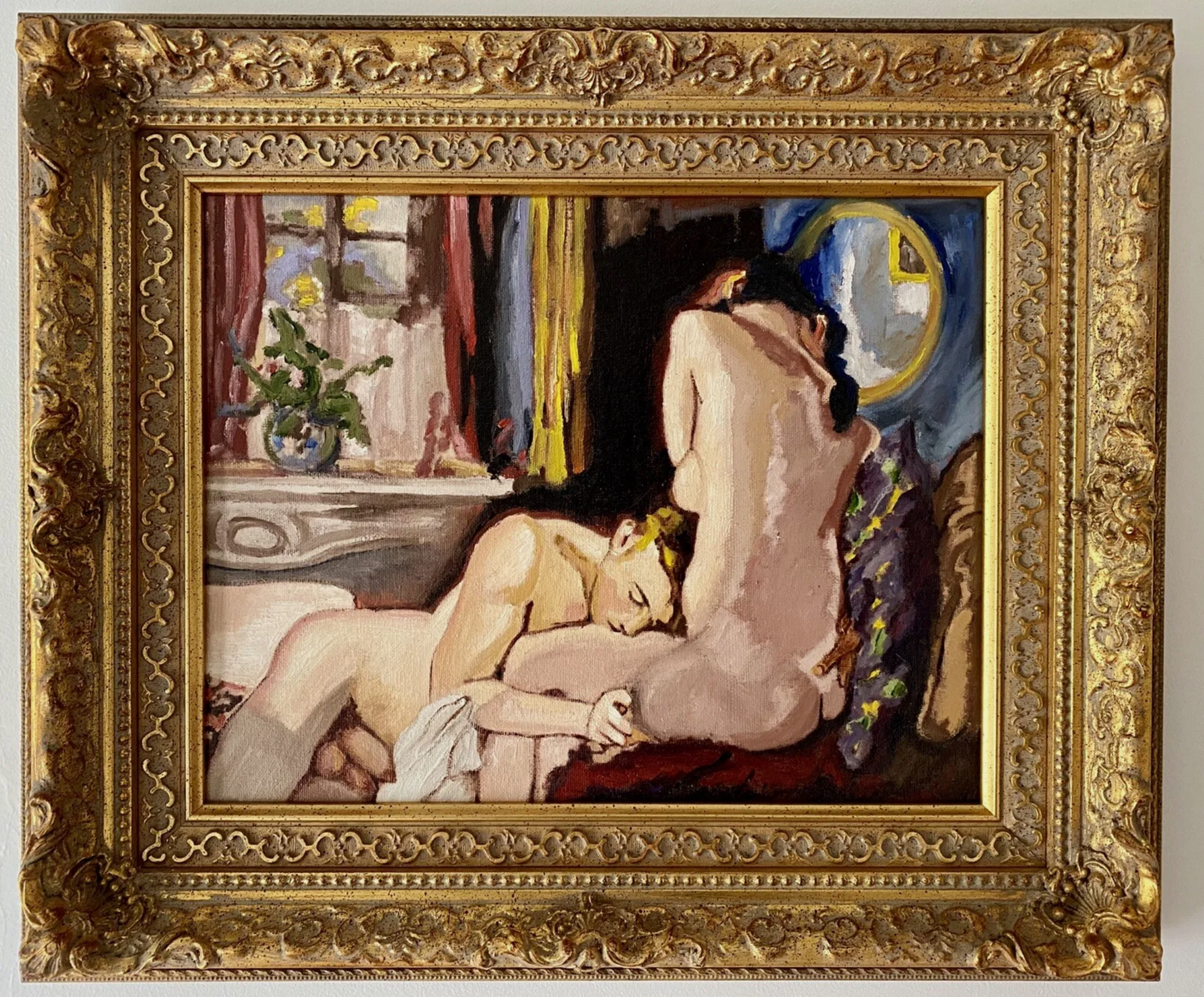 scène érotique les amoureux huile sur bois