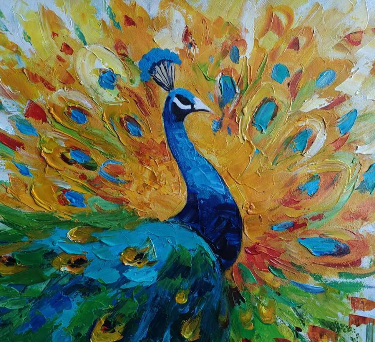 paon oiseau tableau peinture huile sur toile signée