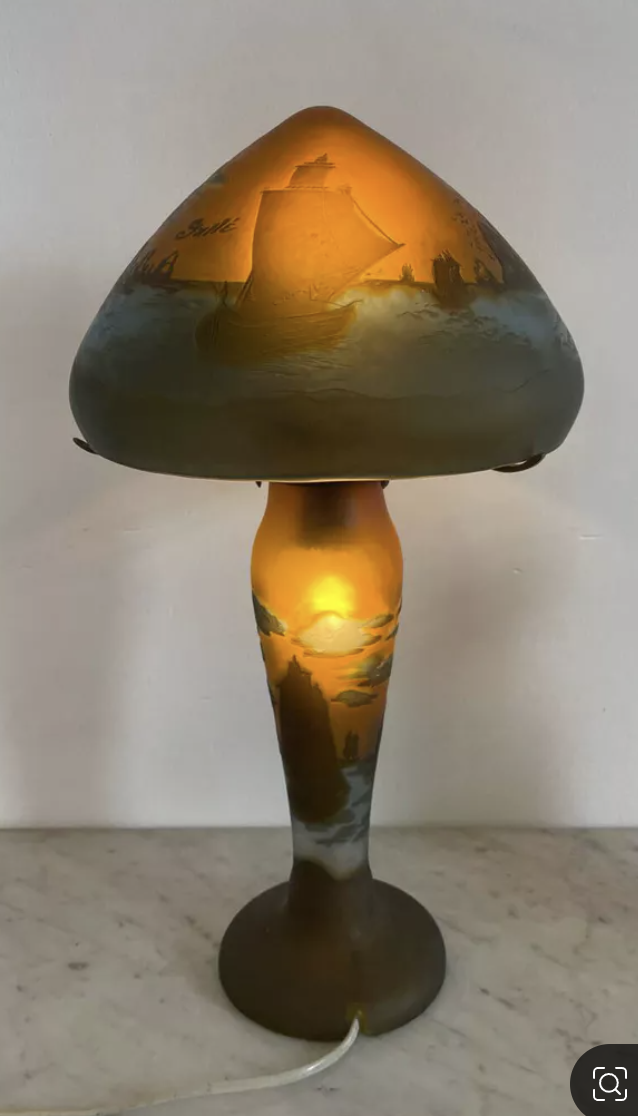 Lampe verre champignon Gallé Tip