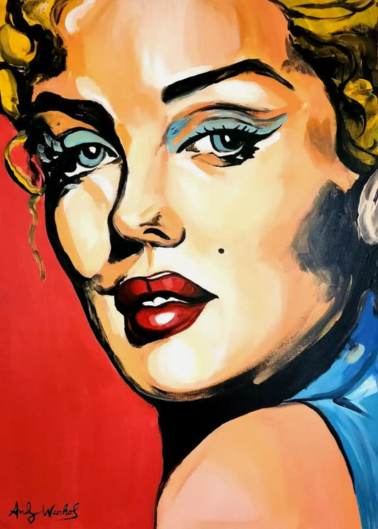 pop art-portrait-femme-yeux-bleus-peinture-huile-toile