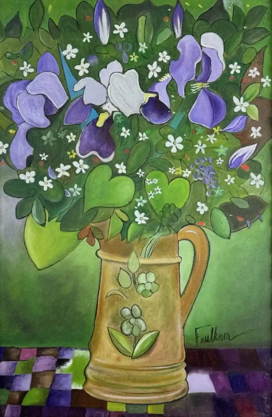 art-moderne-nature-morte-fleurs-iris-vase-huile-toile