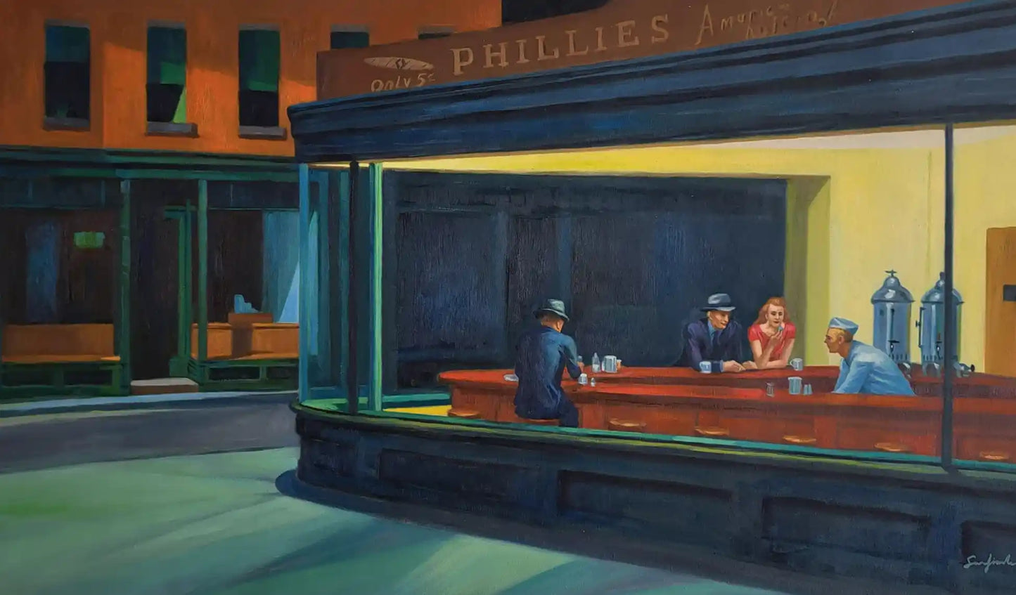 art-scène-vie-américaine-Nighthawks Night Owls Huile à la main sur toile Huile sur toile Qualité Premium