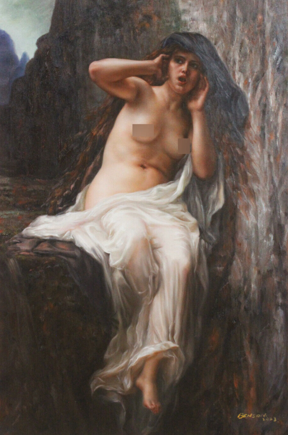 Repro peinture à l'huile Alexandre Cabanel Echo peint signé 24"x36"