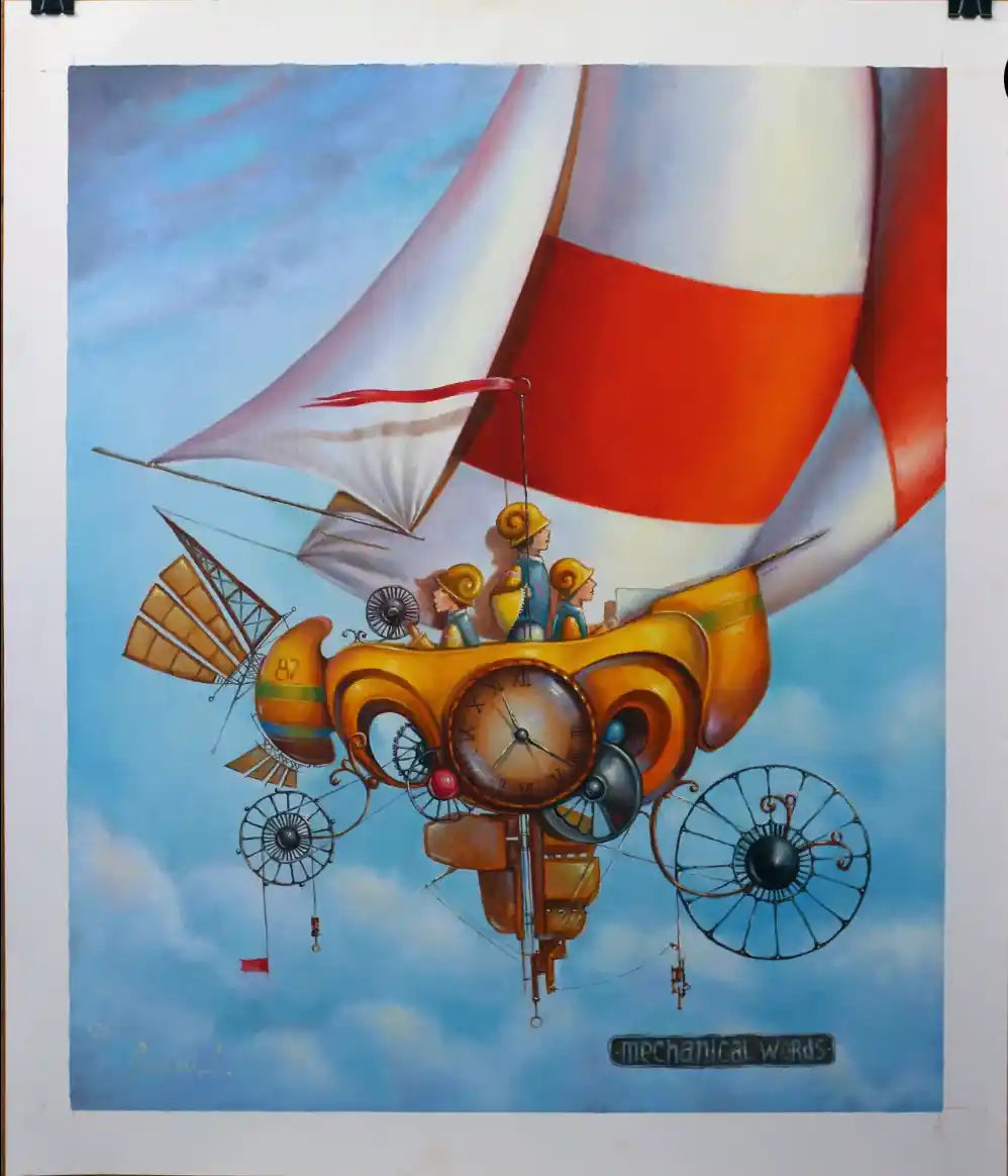 art-surréalisme-machine volante-peinture-huile sur toile-signée