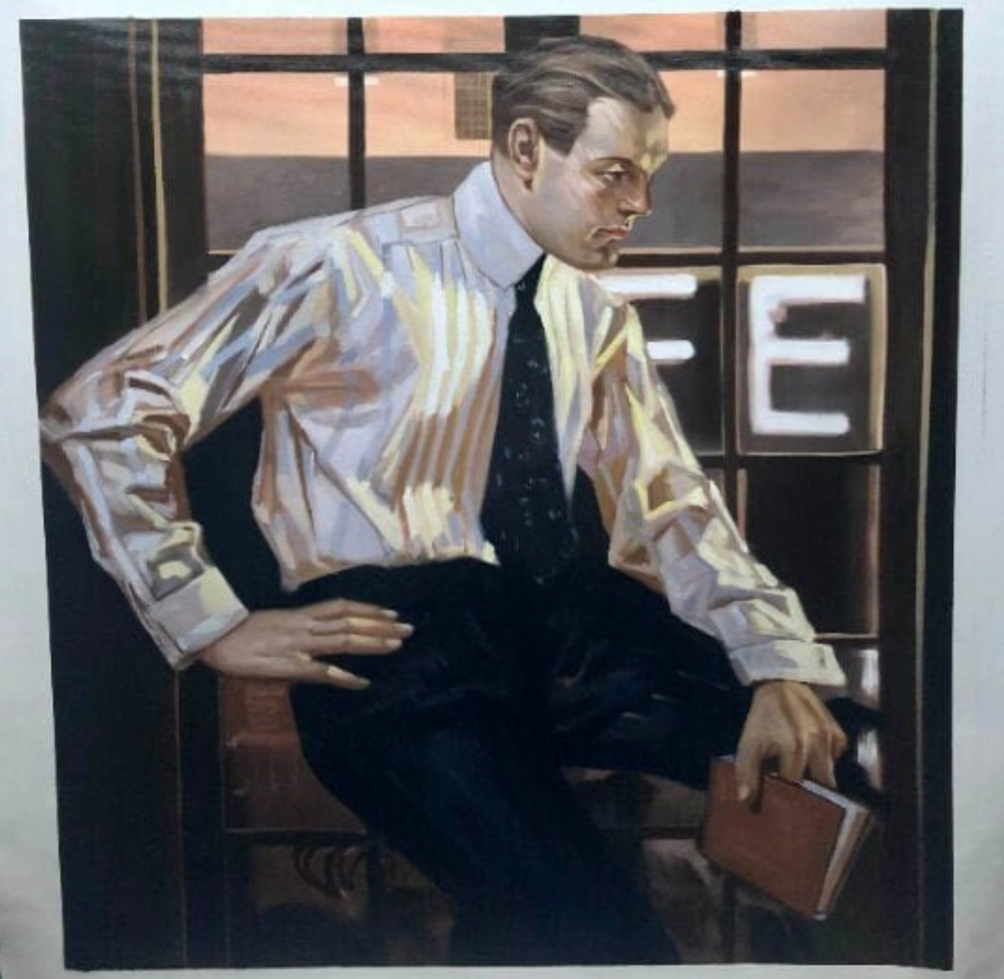 art deco portrait sexy man painting oil on canvas signed