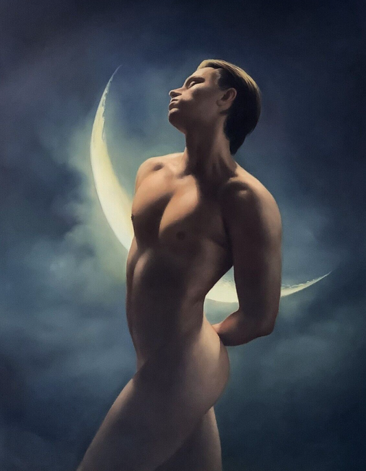 homme nu au clair de lune peinture érotique originale huile sur toile