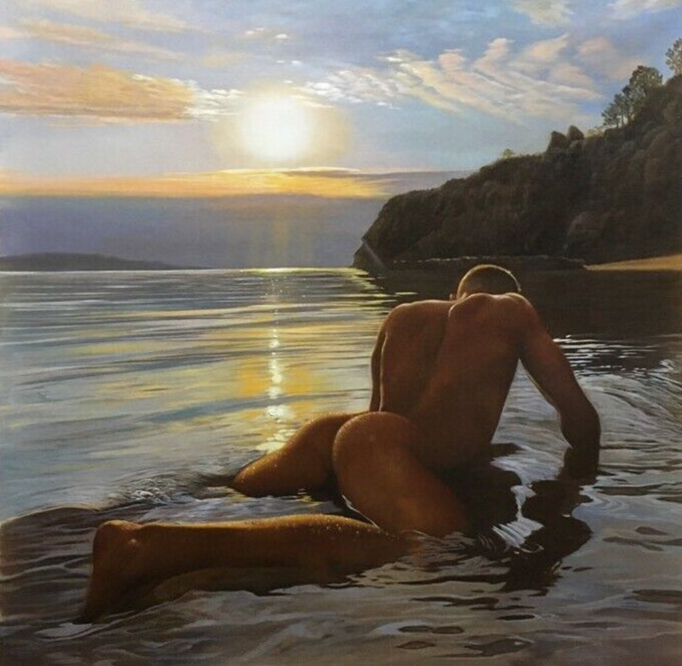 tableau peinture érotique huile sur toile homme nu intégrale à la plage